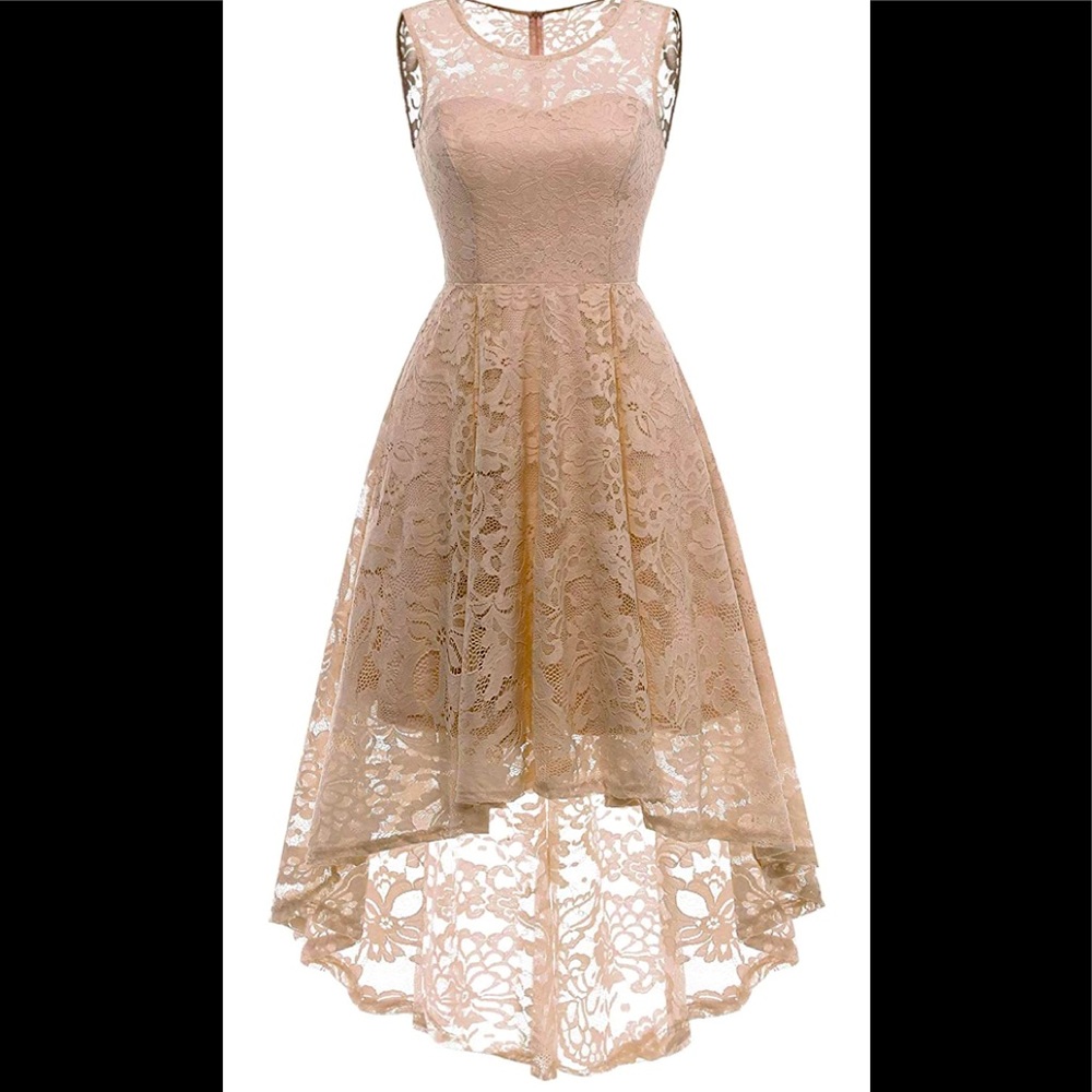 MUADRESS Women's Vintage Floral Lace Sleeveless Hi-Lo Cocktail Swing Dress